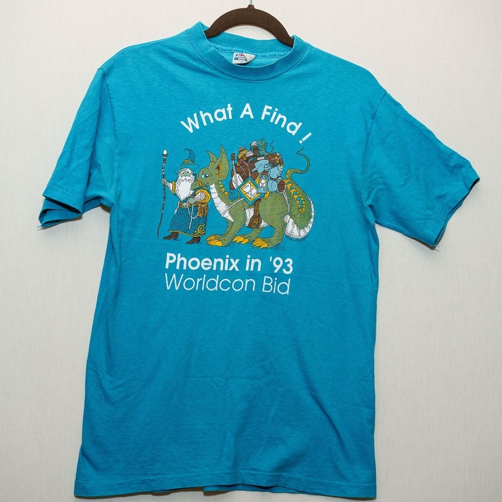 Worldcon Bid Phoenix 93 T-shirt blue wizard dragon hanes beefy-T M VTG single st